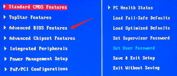 找到Advanced BIOS Features