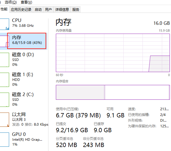 通过任务管理器查看电脑运存