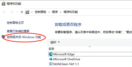 启用或关闭Windows功能