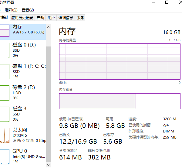 使用任务管理器查看内存频率