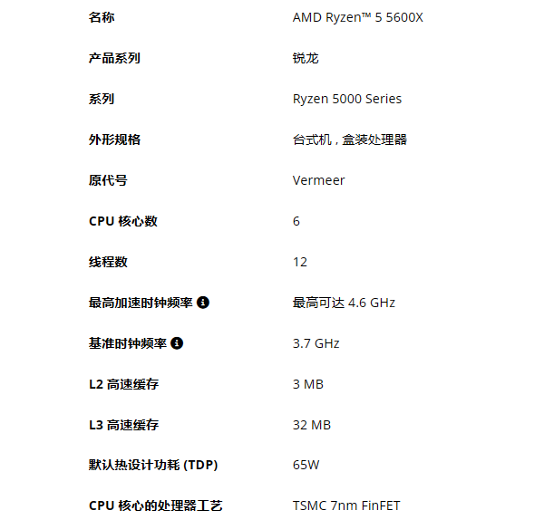 AMD Ryzen 5 5600X参数