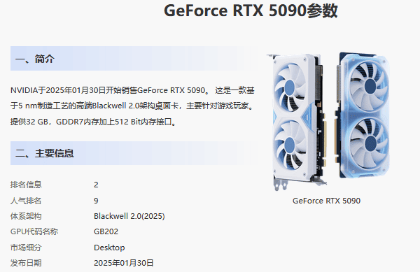 RTX 5090参数 RTX 5090参数