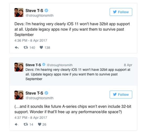 iOS 11将有重大更新 不再支持32位应用
